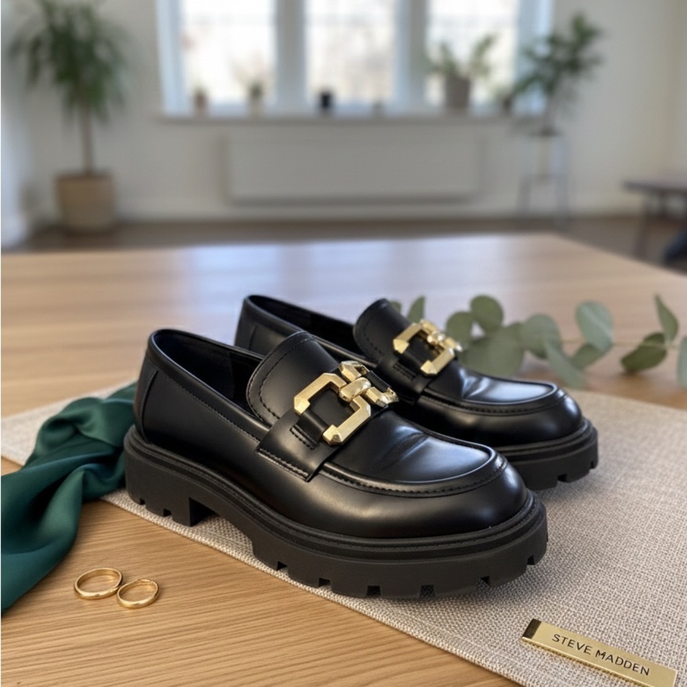 Steve Madden Chunky Gold-Link Loafers – Size 7